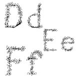 Alphabet in style of a sketch the letters D, E, F