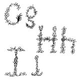 Alphabet in style of a sketch the letters G, H, I