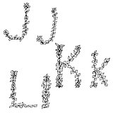Alphabet in style of a sketch the letters J, K, L