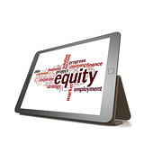 Equity word cloud on tablet