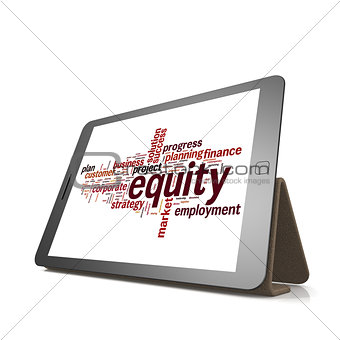 Equity word cloud on tablet