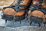 hiking boots with crampons
