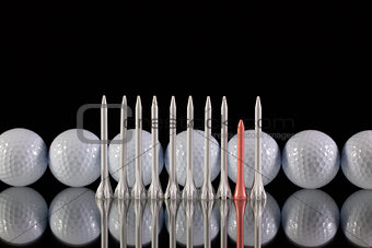 Golf balls on the black glass desk