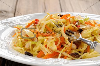 Cabbage ragout with carrot, chili, mushrooms and french mustard 