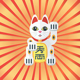 flat style maneki cat icon on radiant background
