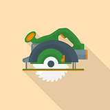 flat style electric hand circular saw icon with shadow