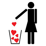 Man throws out a few red hearts in the trash
