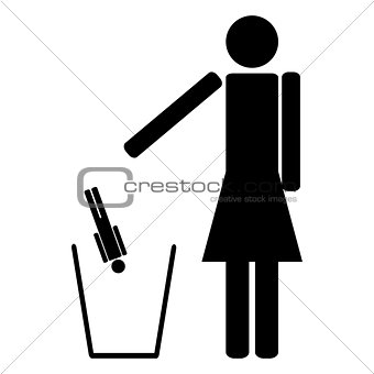 Woman throws out in a recycle bin of the man