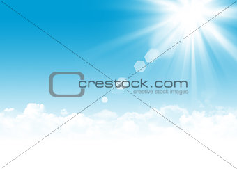 Blue sky, clouds and sun abstract illustration