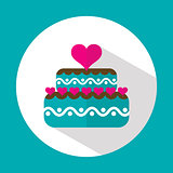 Valentine cake, flat icon with long shadow, vector 
