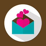 Valentine letter, flat icon with long shadow, vector