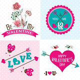 Valentines day cards with ornaments, vector