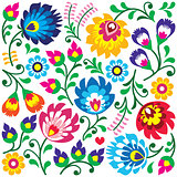 Floral Polish folk art pattern in square - Wzory Lowickie, Wycinanki