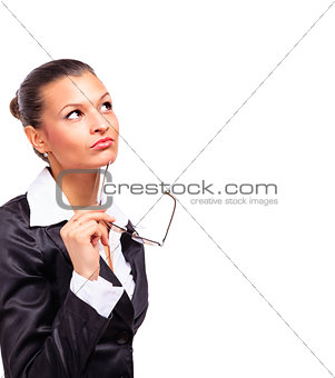 business woman looking on white blank