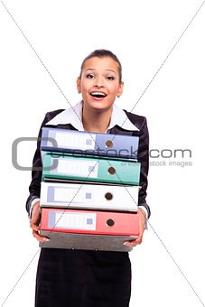 thoughtful business woman with documents