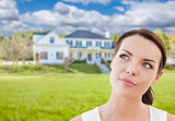 Thoughtful Mixed Race Woman In Front of House