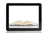 book inside tablet pc isolated on white background