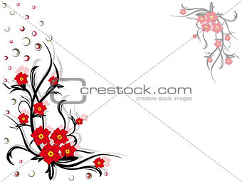 Floral swirl postcard with red flowers