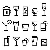 Drink alcohol beverage vector line icons set