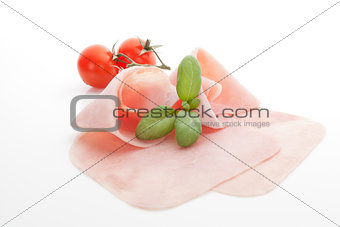 Ham slices isolated.