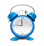 Blue alarm clock close up, isolated on white background