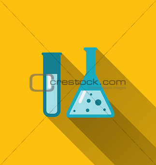 Icons of chemical test tubes with shadows, modern flat style