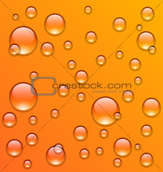 Clean water droplets on orange surface