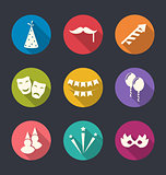 Set flat icons of party objects with long shadows