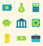 Flat icons of financial and business items