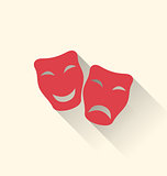 Flat icons of comedy and tragedy masks for Carnival or theatre