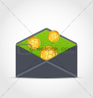 Open envelope with golden coins for St. Patrick's Day