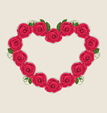 Floral postcard with heart made in roses for Valentine Day, copy