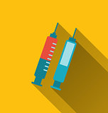 Modern flat icons of syringes with long shadows