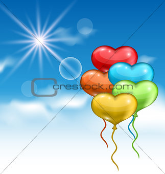 Collection glossy colorful hearts balloons for Valentine Day in 