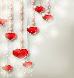 Shimmering background with hanging hearts for Valentine Day