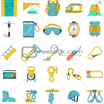 Colored icons vector collection for rock climbing