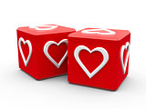 Red cubes with hearts