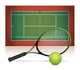 Realistic Tennis Court Illustration with Racket and Ball