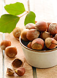 natural organic hazelnuts in a bowl on the table