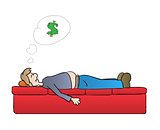 sleeping man and dreaming about money