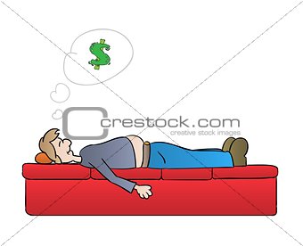 sleeping man and dreaming about money