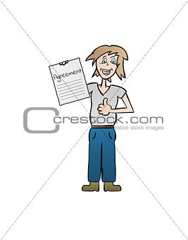happy woman with agreement paper