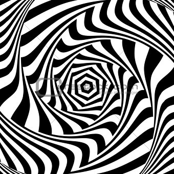Illusion of vortex movement. Abstract op art design.