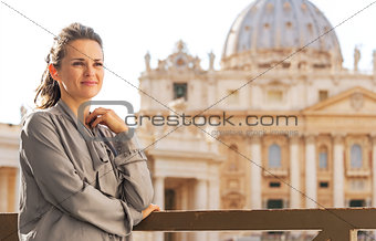 Portrait of young woman in front of basilica di san pietro in va