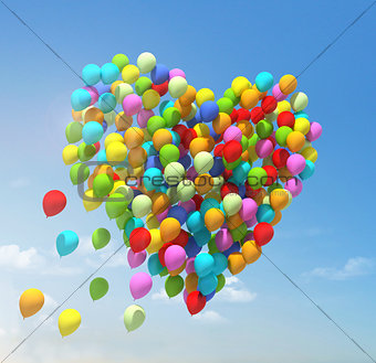 Big bunch of balloons. Heart shape.