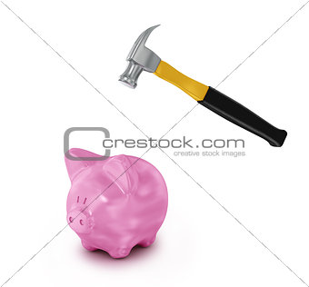 piggy money bank with hammer