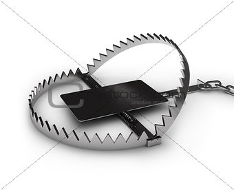 Steel bear trap, isolated on white background