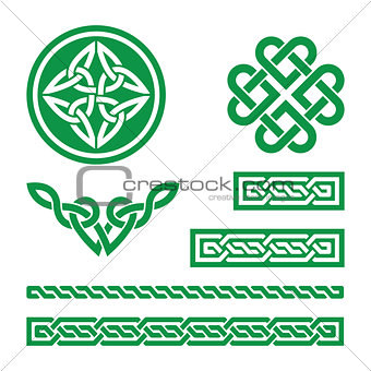 Celtic green knots, braids and patterns - vector
