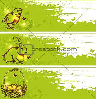 Green vector Easter horizontal banners