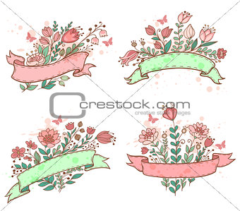 Hand drawn floral banners